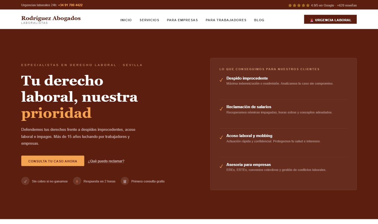 Diseño web para Rodríguez Abogados realizado por Juridigital