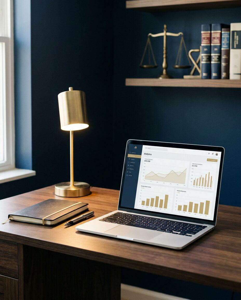 Escritorio de trabajo de Juridigital con analisis de resultados